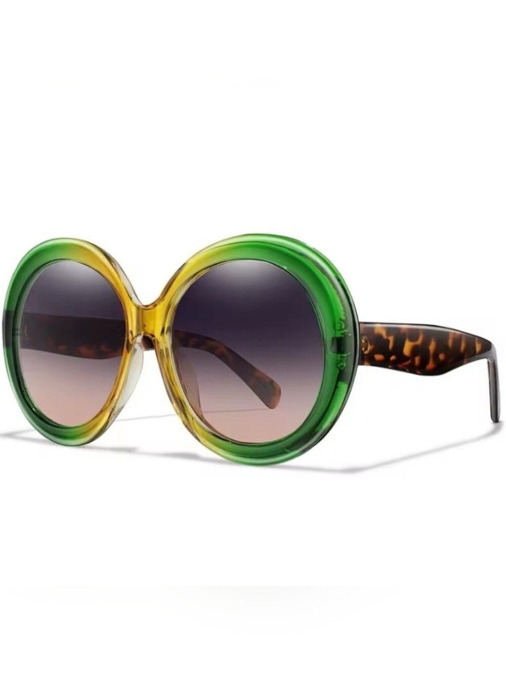 Gradient Yellow/Green And Brown Tortoise Round Women's Sunglasses
